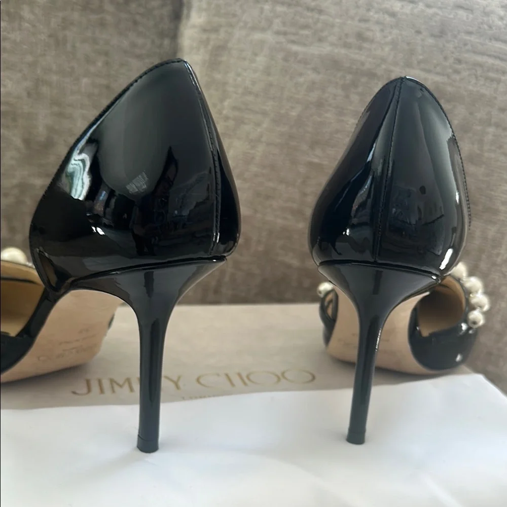 Jimmy Choo Black Patent Heels with Pearl Detail worn once. Size 37. - Picture 6 of 6